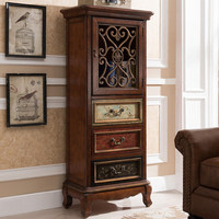 Commode à tiroirs en bois massif de style européen, armoire haute avec portes antiques, meuble d'entrée multifonction, meuble TV vintage, meuble à vin