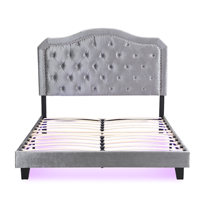 Modern Double Convertible Adjustable Storage <b>Platform</b> <b>Bed</b> Velvet Upholstery Wood <b>Frame</b> Soft Charging Station No Box Spring - Product Image 2