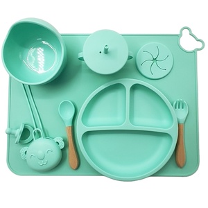 Juego de Platos, Tazones, Tenedores y Cucharas de Silicona para Bebés, 9 Piezas, Sin BPA, Vajilla Azul para Niños, Base de Succión Duradera, Diseño de Dibujos Animados, No Tóxico - Product Image 3
