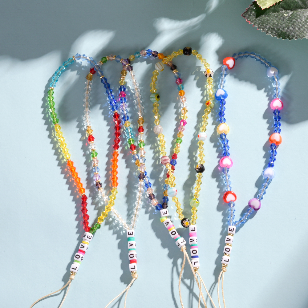 Корейский цветной прозрачный ремешок для мобильного телефона со смайликом и цветами из мягкой керамики