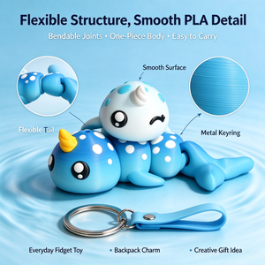 พวงกุญแจยูนิคอร์นวาฬแบบยืดหยุ่น FUSEJOY3D พิมพ์แบบไร้รอยต่อ ไม่ต้องประกอบ - Product Image 1