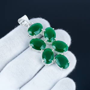 Beautiful Green Onyx Bezel Setting <b>Pendant</b> Teardrop Cut 925 <b>Silver</b> Plated Handmade Gemstone Women Bohemian Style Elegant - Product Image 1