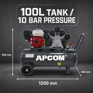 Compresseur d'air à piston à essence APCOM 6,5 HP, réservoir de 100 L, pompe à air portable alimentée par un moteur à essence pour la construction en extérieur - Product Image 4