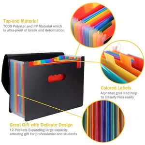 Caja Archivadora de Plástico PP A4 con Capacidad para 1500 Hojas, Organizador de Documentos Expandible con 12/24 Bolsillos, Color Arcoíris - Product Image 2