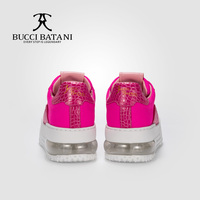 Chaussures de skate respirantes pour hommes BUCCI BATANI, en cuir rose rouge, tige en tissu Scabal, lacets, logo embossé sur la pointe, semelle extérieure en caoutchouc XL