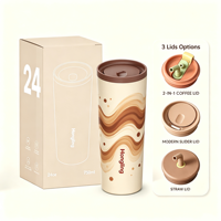 Gobelet isotherme moderne en acier inoxydable 18/8 pour café, à double ouverture pour boissons et pailles, avec logo personnalisé et couvercle coulissant hermétique