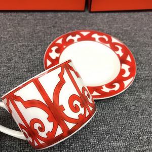 Wholesale Nordic Red Railing Ceramic Tea <b>Cups</b> & Saucers 2 <b>Cups</b> Porcelain <b>Set</b> for Coffee & Tea Serving - Product Image 6