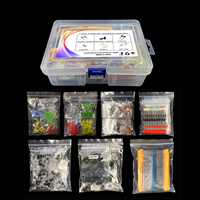 Kit de 7 types de composants électroniques, diode électroluminescente 3/5mm, transistor, condensateur électrolytique en céramique, résistance à film métallique