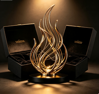 Trophée Métallique Luxe Flamme Creuse avec Logo Gravé Personnalisé, Récompense Torche Dorée pour Reconnaissance Commerciale, Réunion Annuelle, Championnat