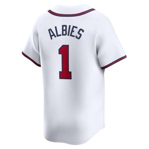 Camiseta de Béisbol de los Atlanta Braves # 13 Acuna Jr. # 1 Albies # 28 Olson # 27 Riley # 10 Jones Camiseta corta raglán con estampado digital en blanco, azul y rojo - Product Image 2