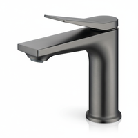 Robinet de lavabo de salle de bain gris anthracite en alliage, monotrou, pour lavabo de buanderie, avec deux flexibles de 9/16 po, poignée unique, eau chaude/froide, cartouche céramique