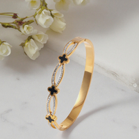Bracelet Trèfle à Quatre Feuilles en Acier Inoxydable de Haute Qualité pour Femmes, Vente en Gros Usine, Plaqué Or Noir, Anti-Décoloration, Haut de Gamme
