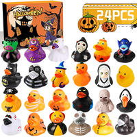 Calendrier de l'Avent en plastique jaune en forme de canard pour Noël et Halloween, boîte cadeau, mini figurine de canard, boîte mystère de l'Avent pour enfants, vente en gros
