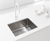 Évier de cuisine encastré à cuve unique en acier inoxydable brossé, design moderne et luxueux, avec robinet intégré, 1 trou, garantie 1 an, fabriqué à la machine