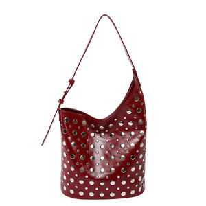 New Fashionable PU Leather Vegan Soft Sling Handle Party Handbag Vegan Leather <strong>Bag</strong> Fashion Sling Tote Women <strong>Bag</strong> with Rivets - Product Image 6