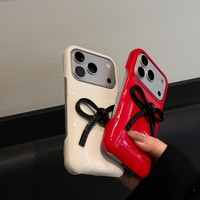Coque de téléphone 3D brillante avec nœud papillon pour iPhone 13 14 15 16 17 18 Pro Max, mignonne, antichoc, souple, protection pour femmes et filles, couleur bonbon