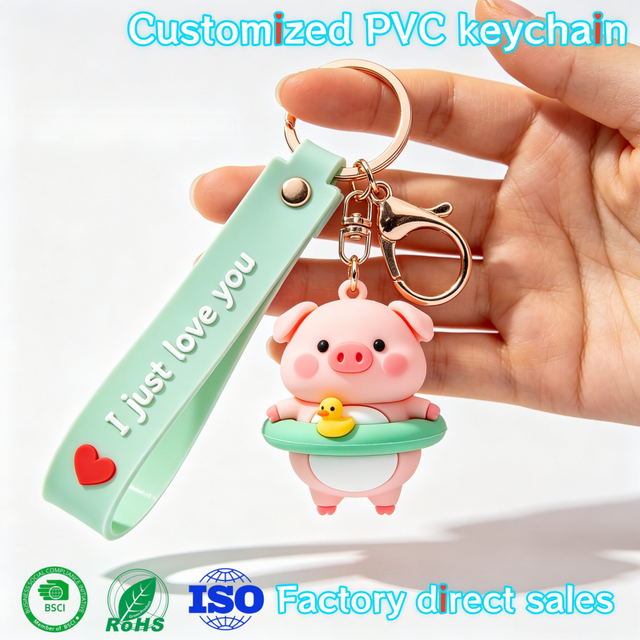 Customized Little Pig Little Bear 2D 3D PVC Keychain Soft Rubber Animal Design with Logo Promotional Keychains & Carabiners