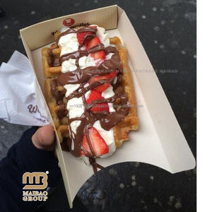 Plateau à sushi en papier kraft jetable avec logo imprimé sur mesure Boîte de bateau alimentaire en crêpe gaufrée marron pour emporter et ranger - Product Image 1