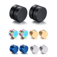 1 Paire de Boucles d'Oreilles Simples Punk Rondes Magnétiques pour Hommes et Femmes en Acier Inoxydable, Sans Perçage, Faux Dilatateurs, Bijoux