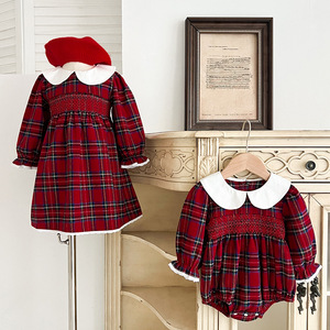 Soeurs filles robe printemps et automne bébé à manches longues barboteuses Plaid bébé vêtements de Noël - Product Image 1
