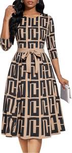 Abiti da donna midi a trapezio per la chiesa, vestito svasato con <span class=keywords><strong>maniche</strong></span> a <span class=keywords><strong>3</strong></span>/<span class=keywords><strong>4</strong></span> per feste - Product Image 2