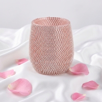 Vente en gros de porte-bougie en verre sans pied unique en cristal rose fait à la main de 400 ml pour la décoration de mariage et de la maison