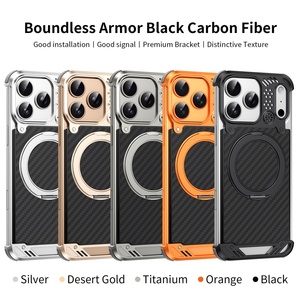 Custom Carbon Fiber Texture Magnetic Case for <b>iPhone</b> 17 15 16 Pro Max With 360° Ring Stand Aluminum Frameless Protective Cover - Product Image 2