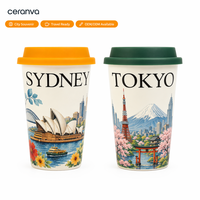Taza de Viaje de Cerámica con Diseño Personalizado de Ciudades, Edificios Emblemáticos Urbanos, Tapa de Silicona, Apta para Lavavajillas, Souvenir de Té, OEM al por Mayor