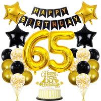 Décorations pour le 65e anniversaire, ballons en latex et aluminium noirs et dorés, guirlande pour hommes et enfants