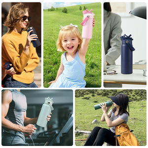 Bouteille d'eau isotherme de 24 oz, idéale pour les voyages, s'adapte au porte-gobelets de voiture, gourde en acier inoxydable avec double couvercle pour les trajets quotidiens et le bureau - Product Image 6