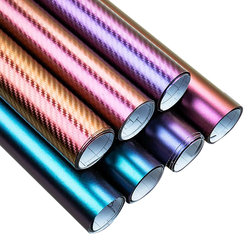 1.52x28M Chameleon 3D Carbon Fiber Purple to Gold Vinyl Wrap Removable Glue Vinyls Adhesive Vinyl for Car Stickers Film Wrapping