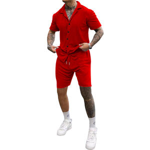 Recién llegado, conjuntos cortos de verano para hombre, camisa de manga corta sólida de 2 piezas y conjuntos cortos informales de dos piezas para hombre, ropa para hombre <span class=keywords><strong>2023</strong></span> - Product Image 3