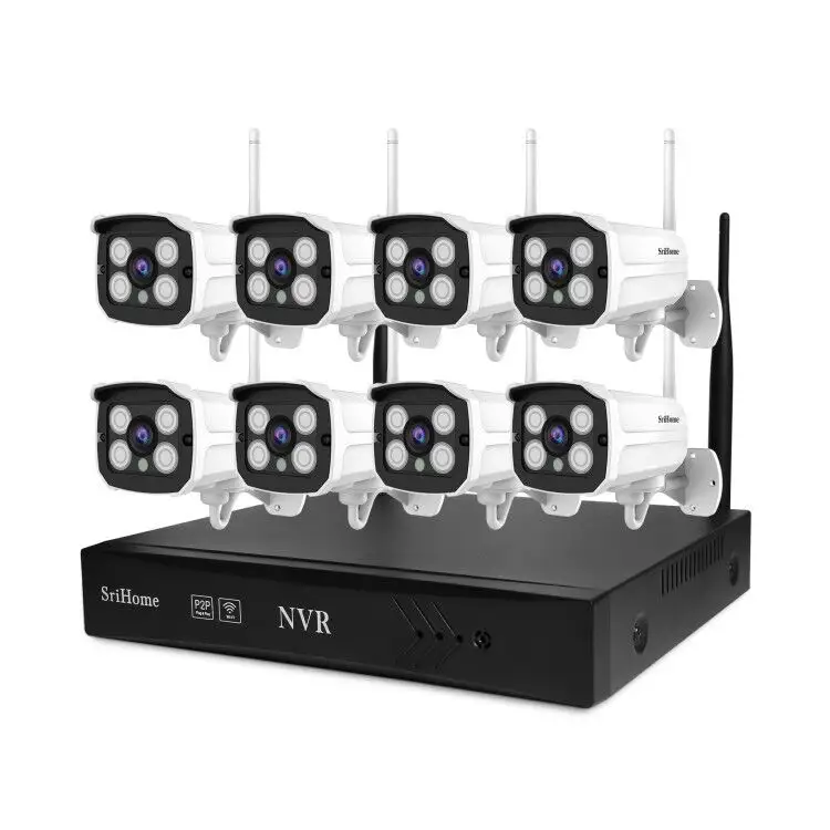 SriHome 1080p 8CH NVR Kit Wireless Security Cameras System Outdoor Waterproof Motion Detection Night Vision Two-Way Audio