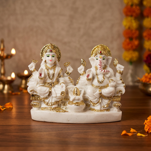 Soul Mantra <b>White</b> <b>Gold</b> Laxmi Ganesh Idol Shivling 4 Inch Marble Dust Finish Durable Decorative Murti Temple <b>Desk</b> Diwali Decor - Product Image 5