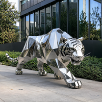 Escultura de Tigre de Acero Inoxidable Pulido a Espejo Personalizada, Estatua de Animal Geométrica para Decoración de Jardín, Hotel, Villa o Espacios Públicos