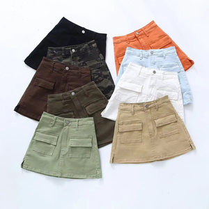 Summer New A-word Denim <strong>Short</strong> Skirt Skirt Women European and American Style High-waisted Pocket Elastic Cargo <strong>Culottes</strong> - Product Image 2