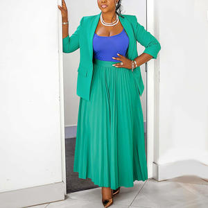 2025 costume d'affaires décontracté pour femmes avec jupe plissée pour <span class=keywords><strong>Amazon</strong></span> commerce extérieur grande taille mode transfrontalière motif solide - Product Image 5