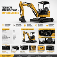 Mini-excavatrice CAT 303.5 d'occasion en excellent état, 3,5 tonnes, sur chenilles, prête à l'emploi