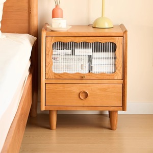 Table de chevet en bois massif, armoire de rangement en bois de cerisier, table de chevet de chambre à coucher, style rétro nordique - Product Image 3