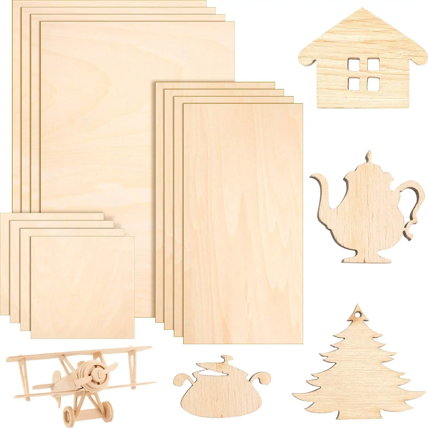 DIE 1.5--10MM Natural Wood sheets Laser Cutting Commercial Basswood Plywood Basswood Sheets for Craft 3D Puzzle Toys