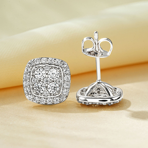 Thanh lịch mạ vàng Hàn Quốc đá 2.2mm & 1.3mm & 1.2mm & 1mm Vòng Zircon Cổ điển chất béo vuông Halo đinh tán Bông tai cho phụ nữ - Product Image 5