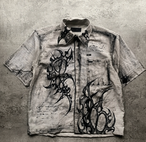 Chemise pour <span class=keywords><strong>homme</strong></span> DIHUI, style Y2K, imprimé <span class=keywords><strong>tribal</strong></span> peint à la main, effet vieilli, streetwear vintage, manches courtes, boutonnée - Product Image 1