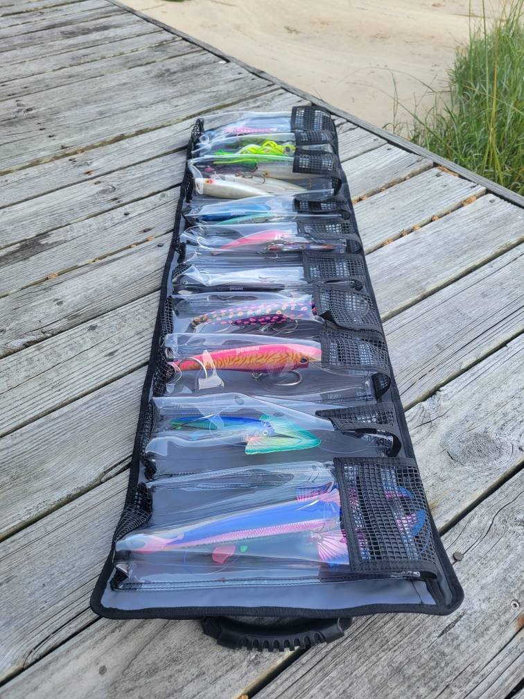 Sac De Rangement De Leurres De Pêche – Rouleau PVC Transparent étanche – Multi-poches 64x23 Cm – Idéal Pour Hameçons Et Accessoires