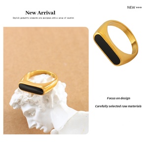 Anillo de Dedo Ajustable de Acero Inoxidable Chapado en Oro de 18k de Alta Calidad, Diseño Geométrico Clásico, Color Dorado - Product Image 3