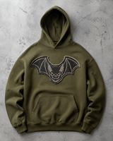 Sweat à capuche unisexe surdimensionné en molleton épais de qualité supérieure avec applique motif chauve-souris mignonne et impression personnalisée, style streetwear, fabricant