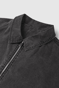 Polo Toile Durable Veste Zip-up Vintage Streetwear Veste Un Mot Poche Lâche Couture Veste pour Homme - Product Image 2