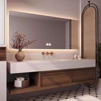 Meuble-lavabo mural en bois au design moderne avec miroir LED intelligent, évier intégré et étagère ouverte