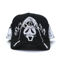 Gorra de Béisbol con Estampado Completo y Diseño Curvo, Gorra Personalizada con Logotipo Metálico, Gorra de Hip-Hop con Diseño de Esqueleto Humano para Hombre