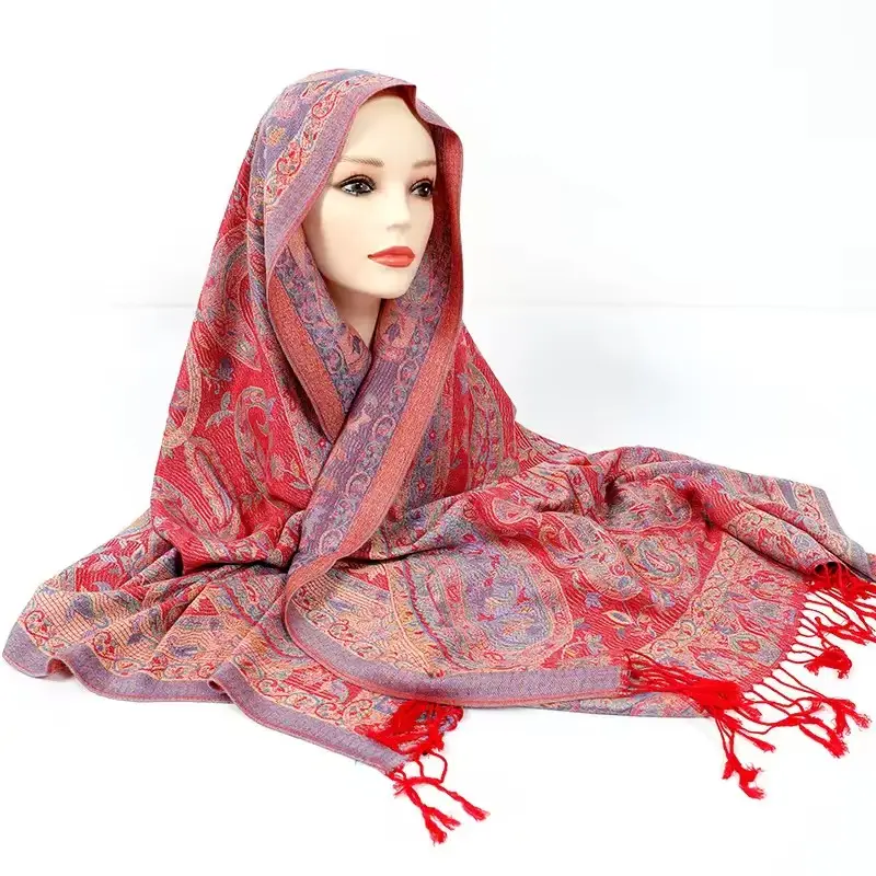 Syal Pashmina kustom syal Retro etnik wanita syal katun Jacquard empat musim