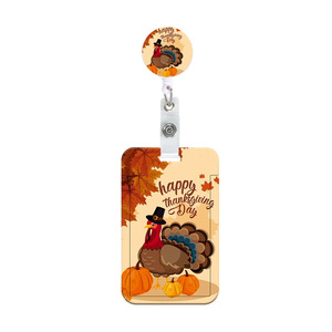 Manufacturer's autumn badge scroll retractable Thanksgiving fun turkey badge <b>holder</b> <b>ID</b> card <b>holder</b> with detachable lanyard - Product Image 5